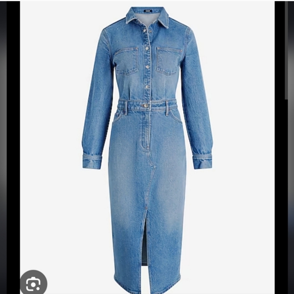 Express Denim Front Slit Midi Shirt Dress Small - Picture 3 of 4
